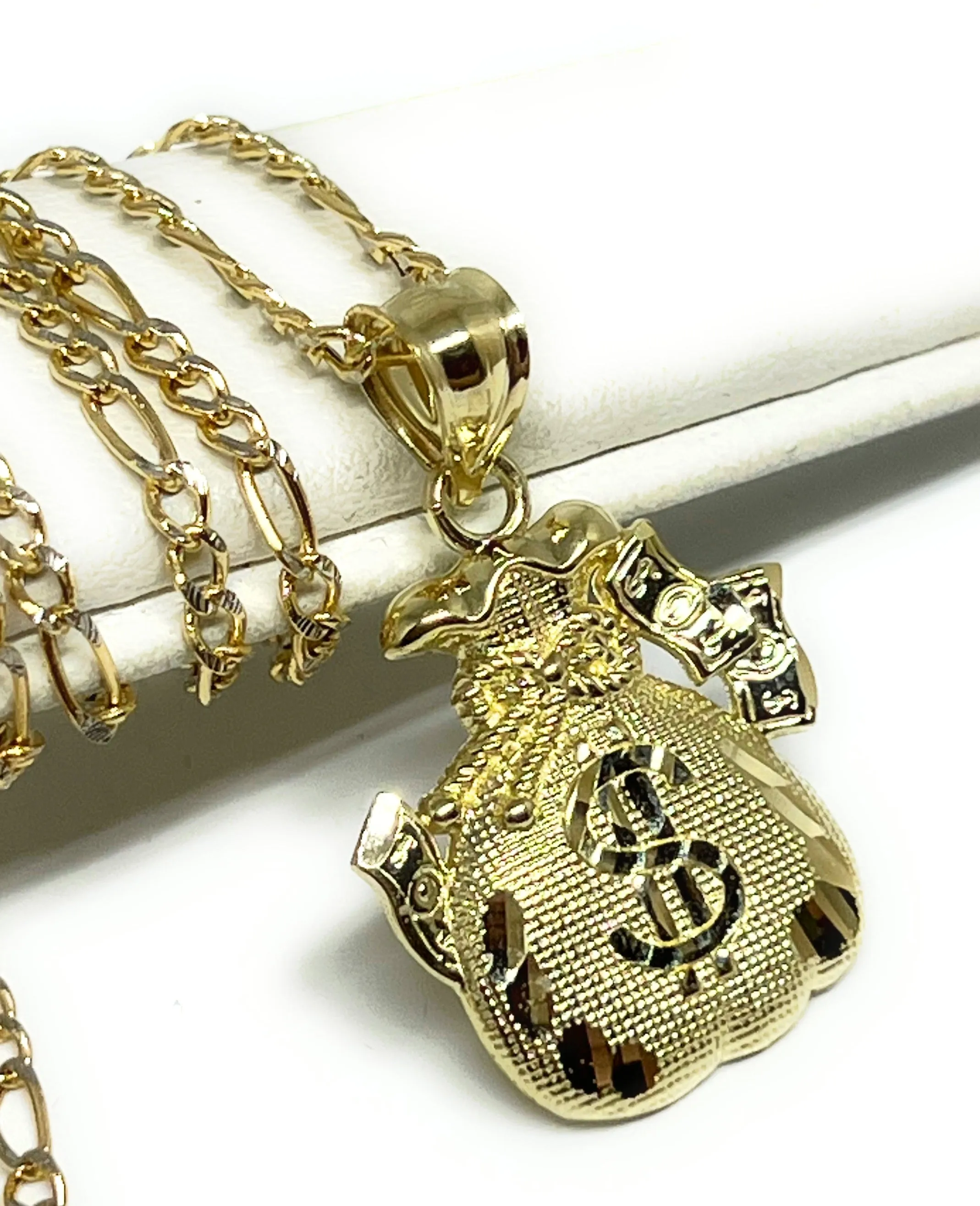 10k Solid Money Bag Dollar Sign Pendant Necklace