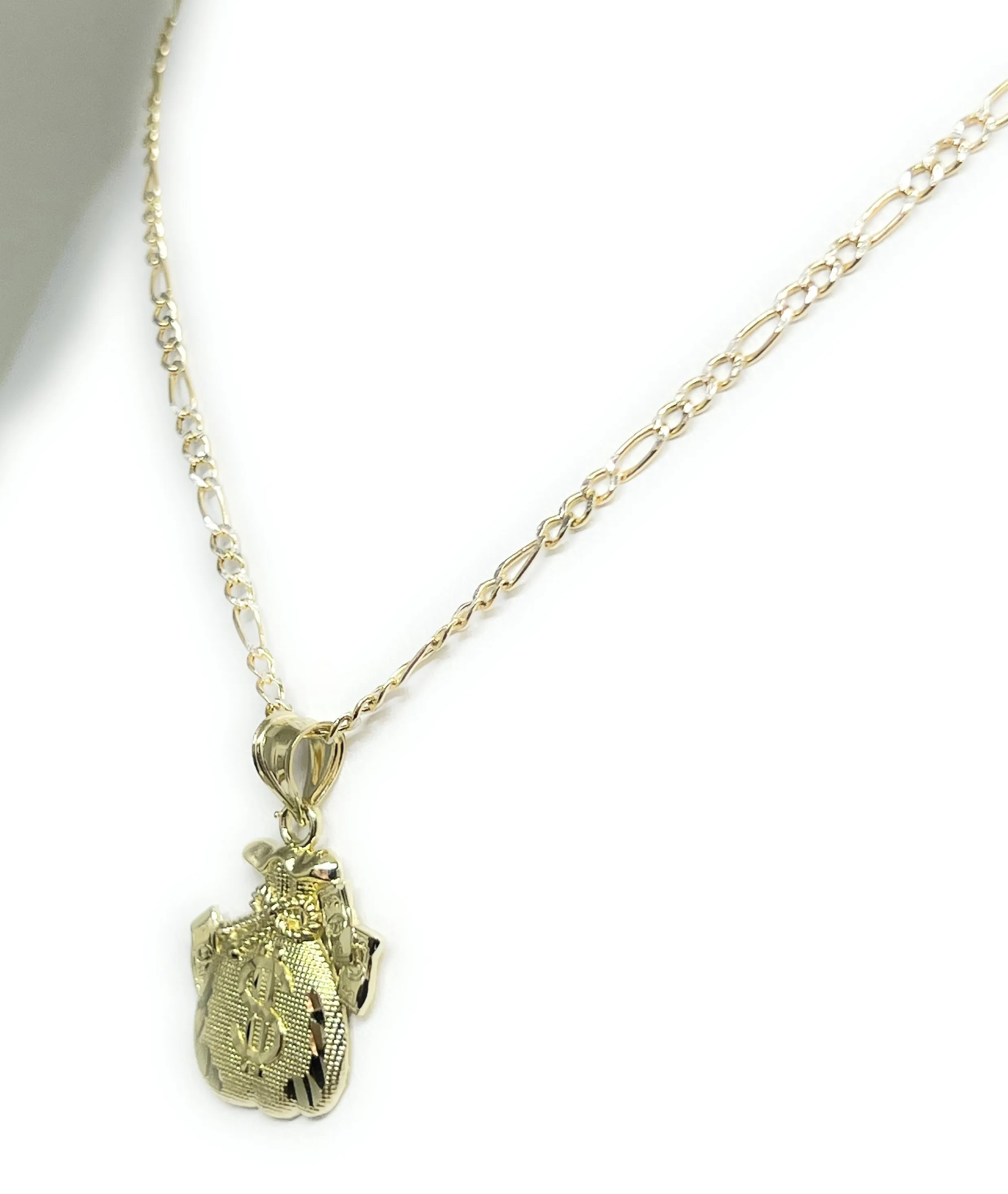 10k Solid Money Bag Dollar Sign Pendant Necklace