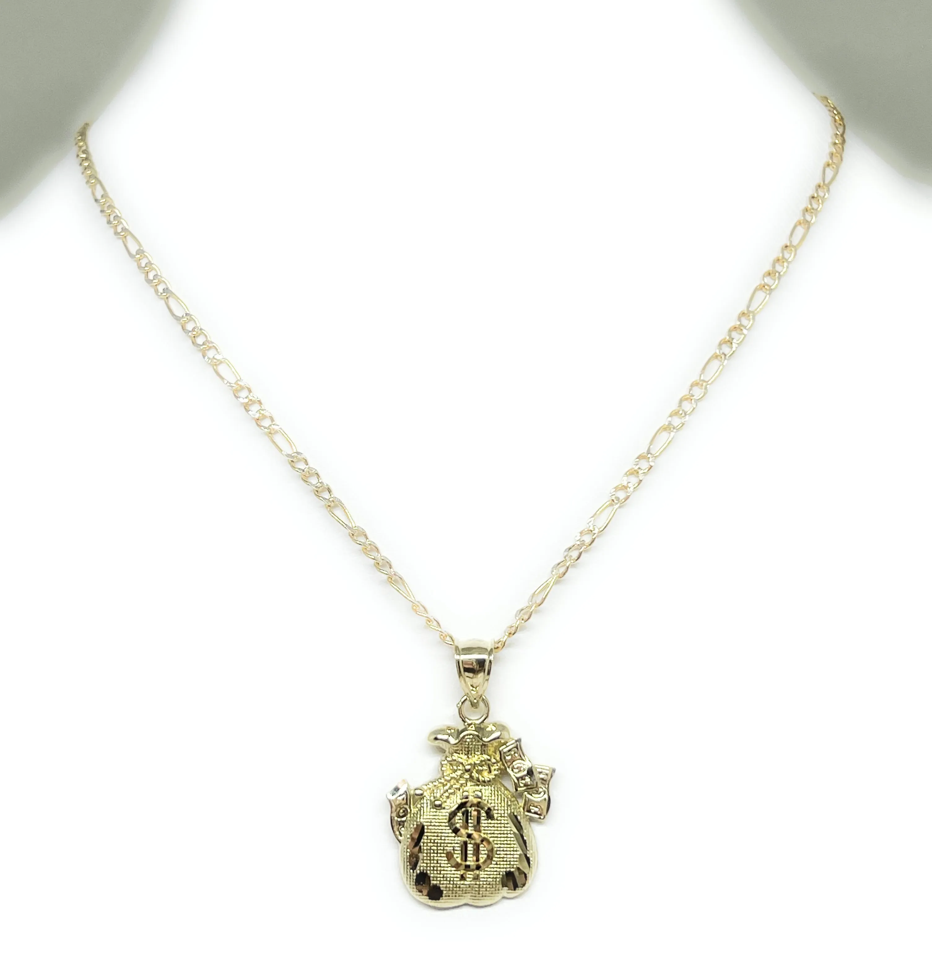 10k Solid Money Bag Dollar Sign Pendant Necklace