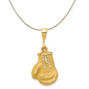 14k Yellow Gold Satin Diamond Cut Boxing Glove Necklace