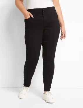 3-Button High-Rise Sateen Jegging