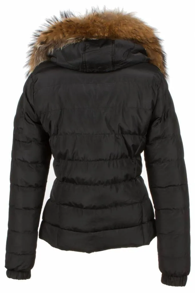 Adrexx Women's Black Winter Coat with Fur Collar, Short/Long Length and Dual Zippers