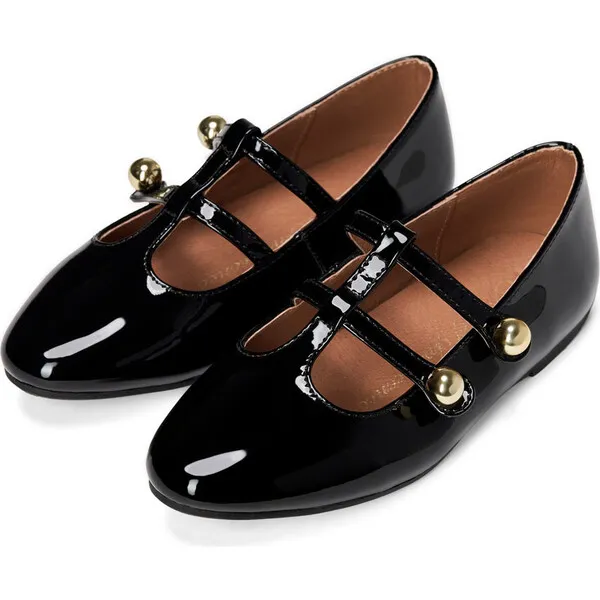 Age of Innocence Lory Glossy Knotted Double Straps Mary Jane Shoes Black