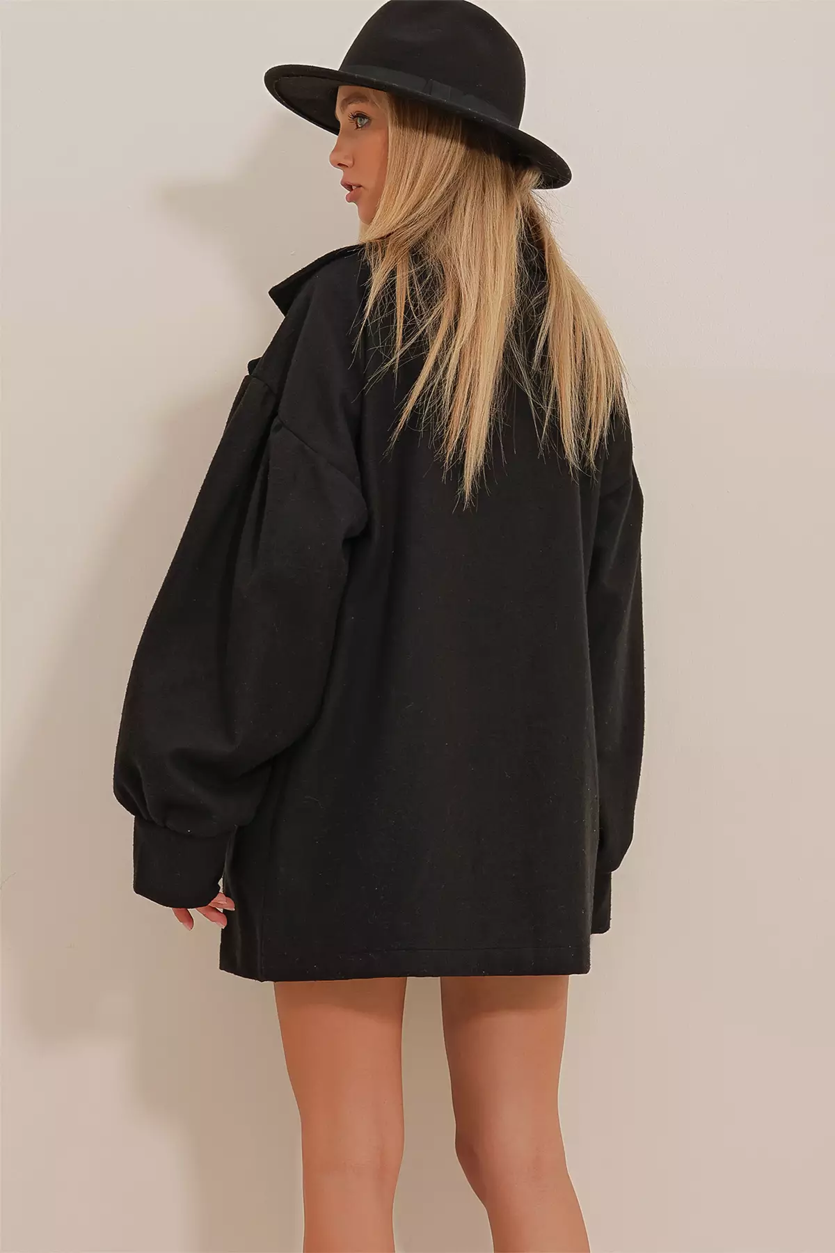 Alacati Balloon Sleeve Coat with Double Breasted Design