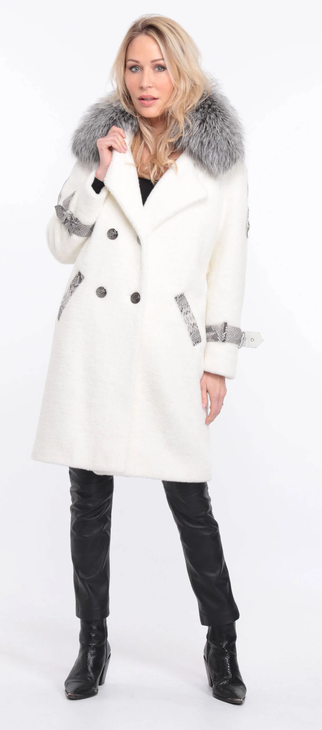 Alcantara coat with amber fox collar