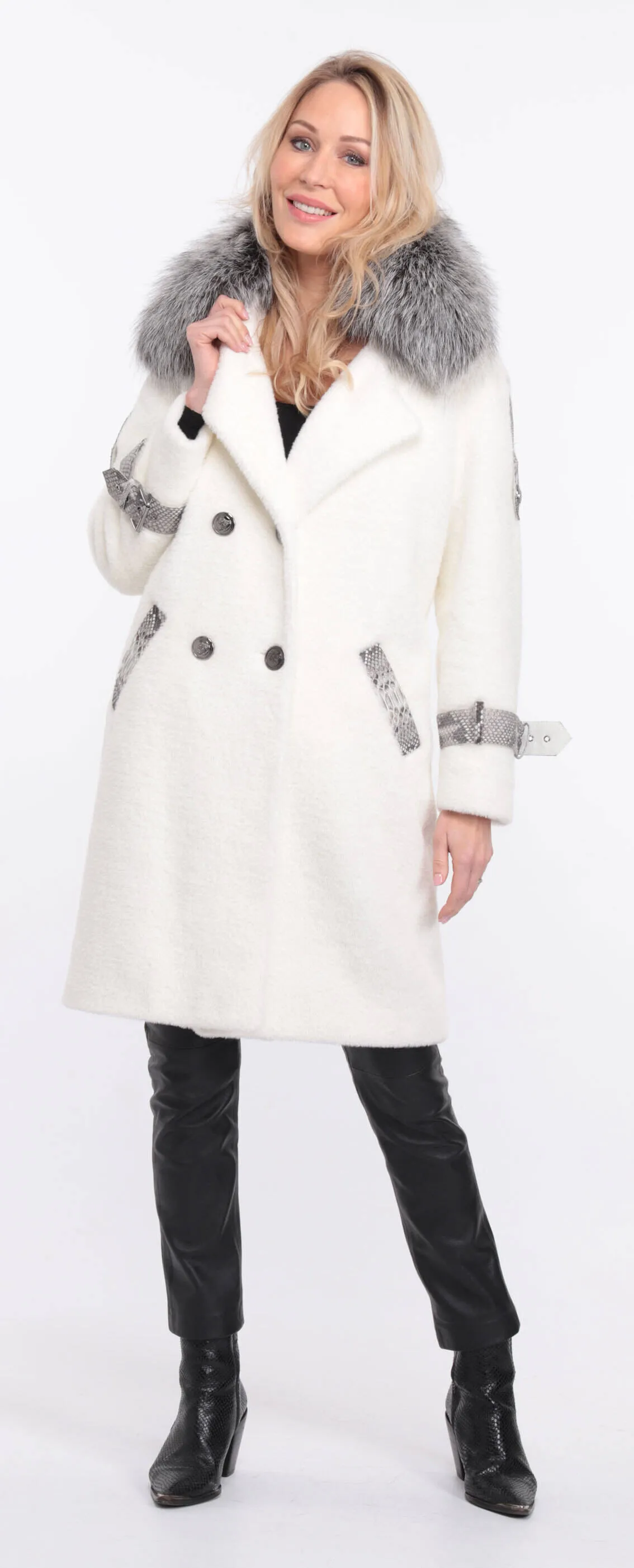 Alcantara coat with amber fox collar