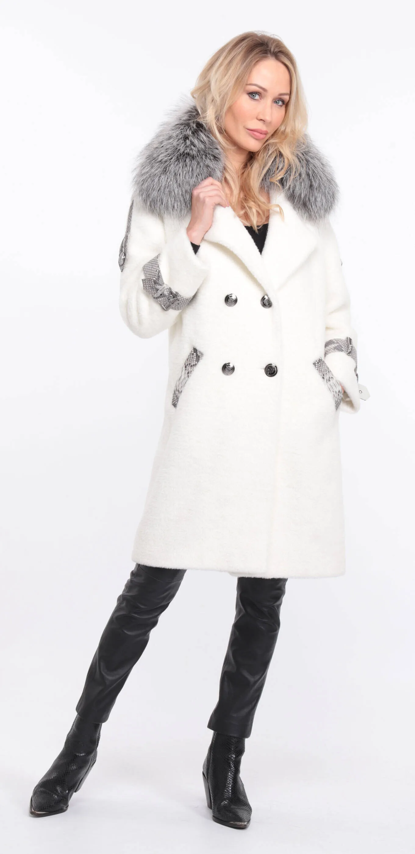 Alcantara coat with amber fox collar