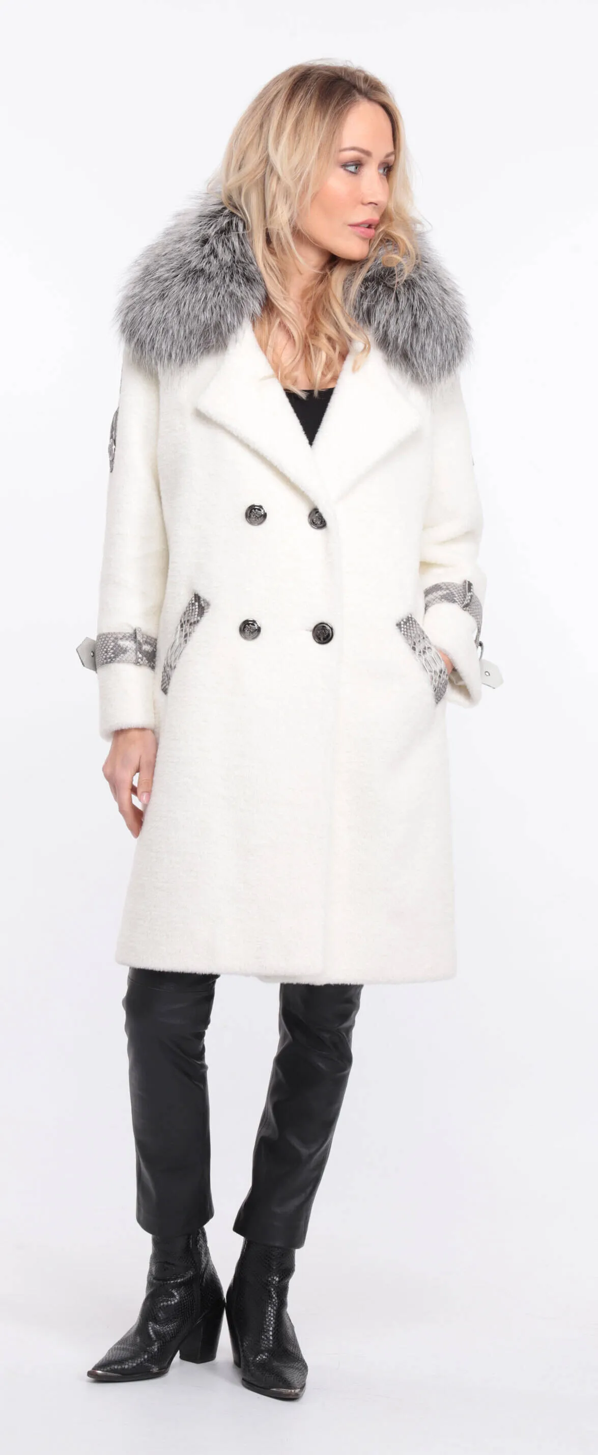 Alcantara coat with amber fox collar