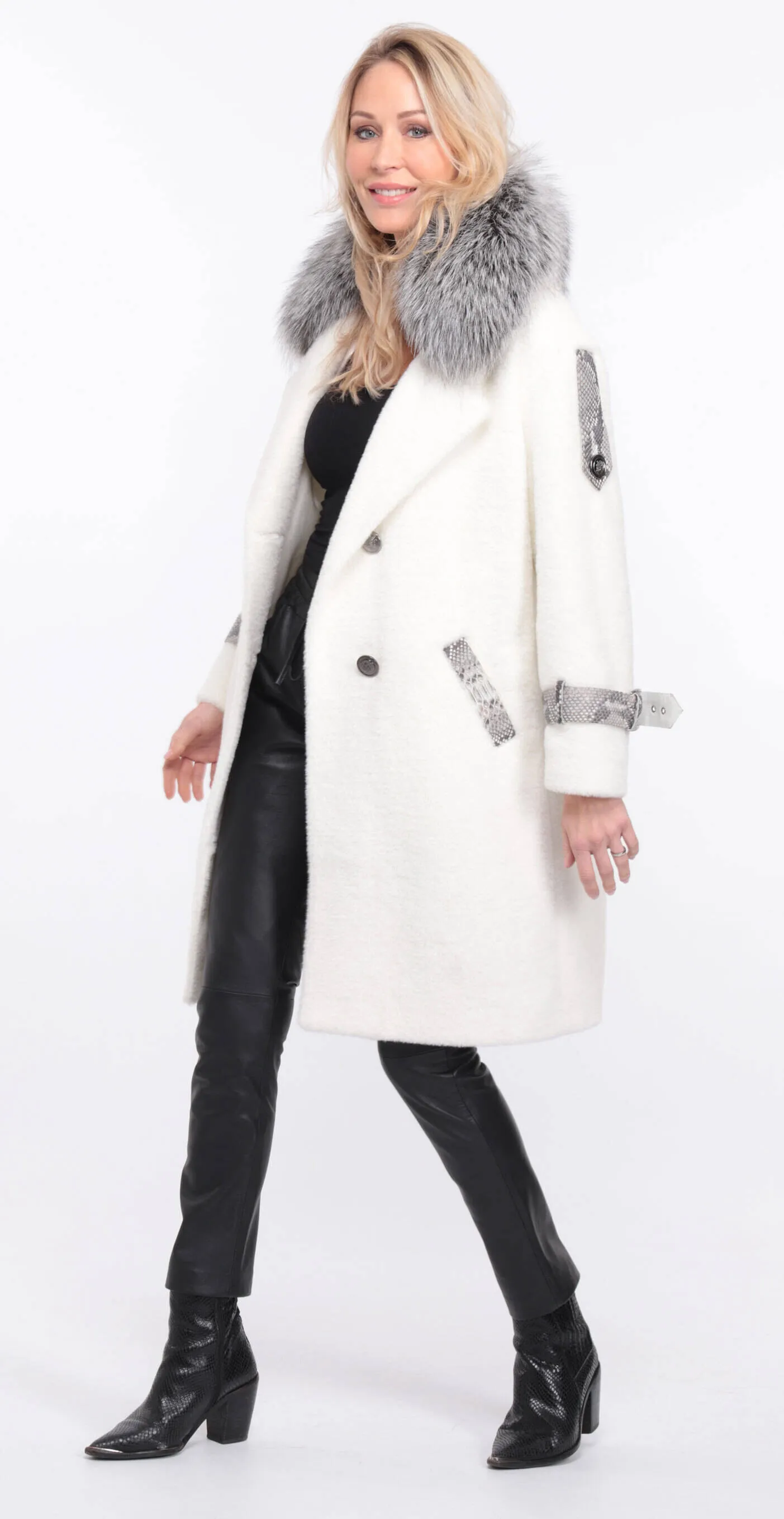 Alcantara coat with amber fox collar