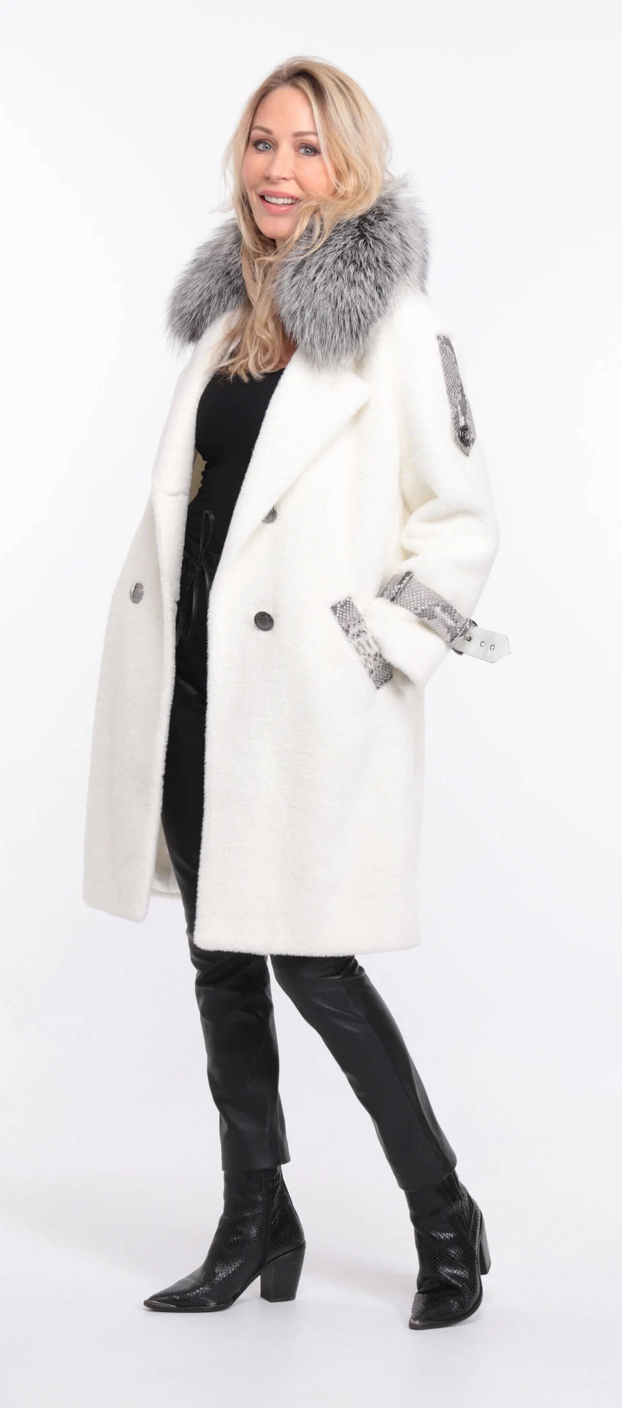 Alcantara coat with amber fox collar