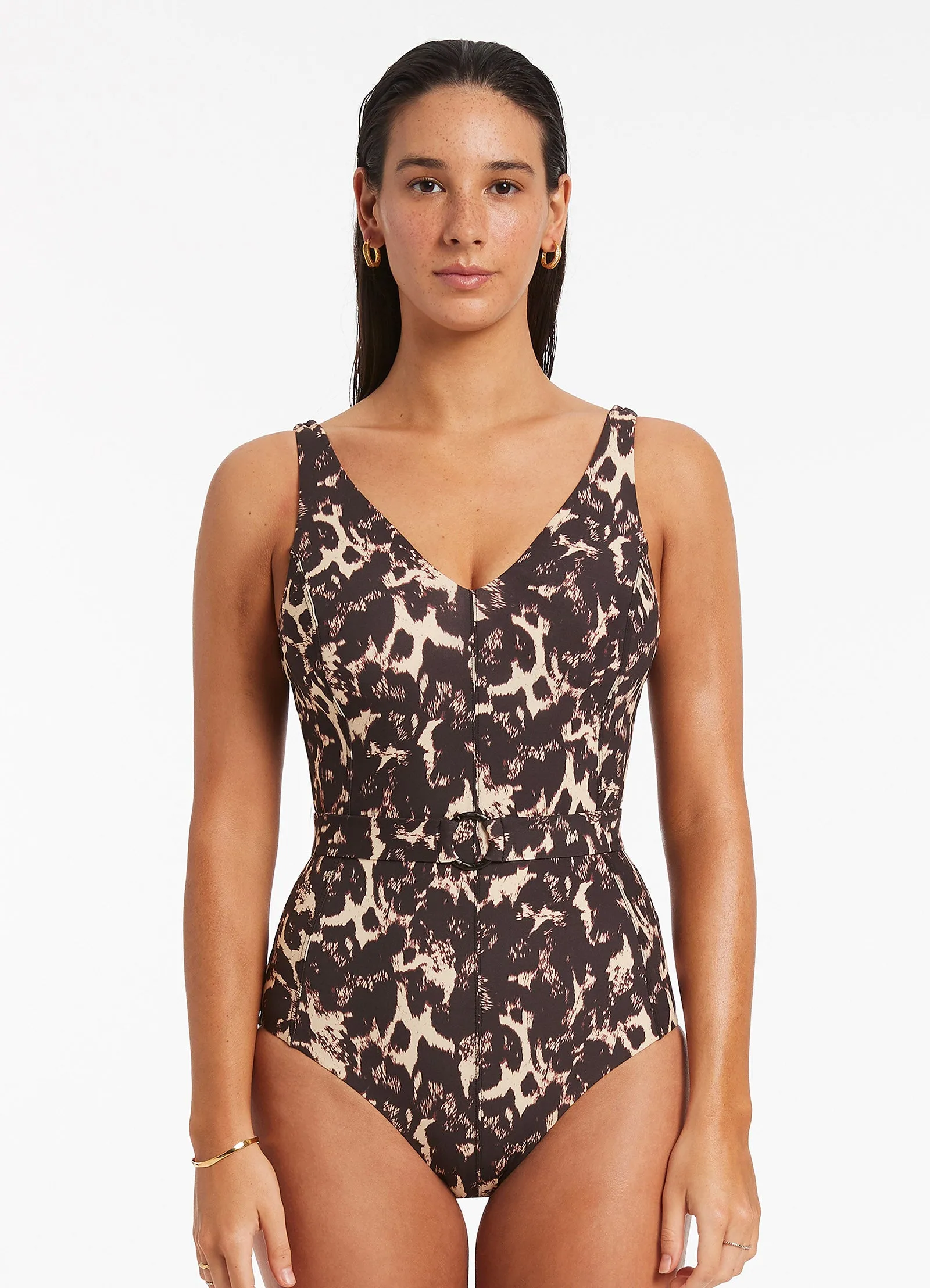 Allure Black Belted One Piece Swimsuit - D_Dd Size