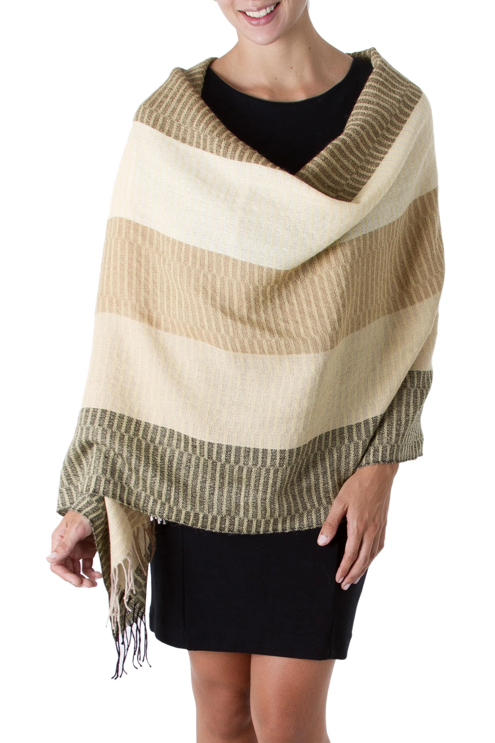 Alpaca Wool Shawl - Handmade Peruvian Patterned Wrap - Huancayo Crafted