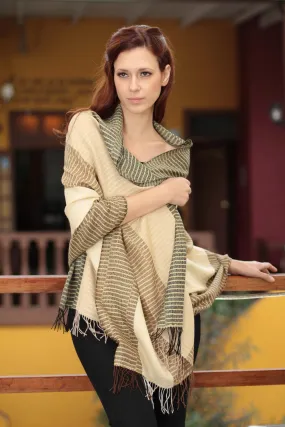 Alpaca Wool Shawl - Handmade Peruvian Patterned Wrap - Huancayo Crafted