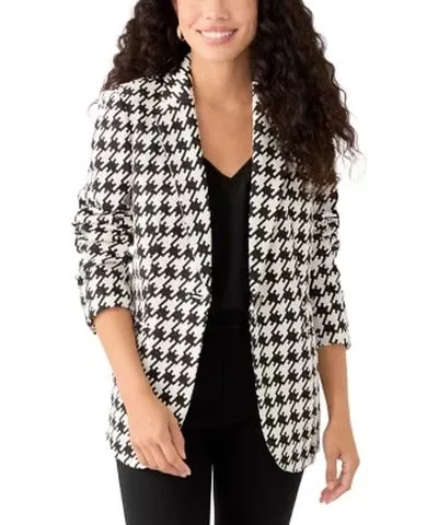 Anne Klein Petite Houndstooth Notch Collar Jacket with Besom Pockets for Women