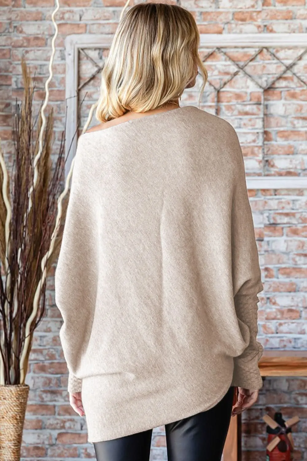 Asymmetrical Hem Dolman Sleeve Sweater by First Love Full Size