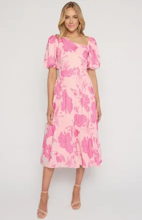 Asymmetrical Neckline Floral Midi Dress SDR1445A