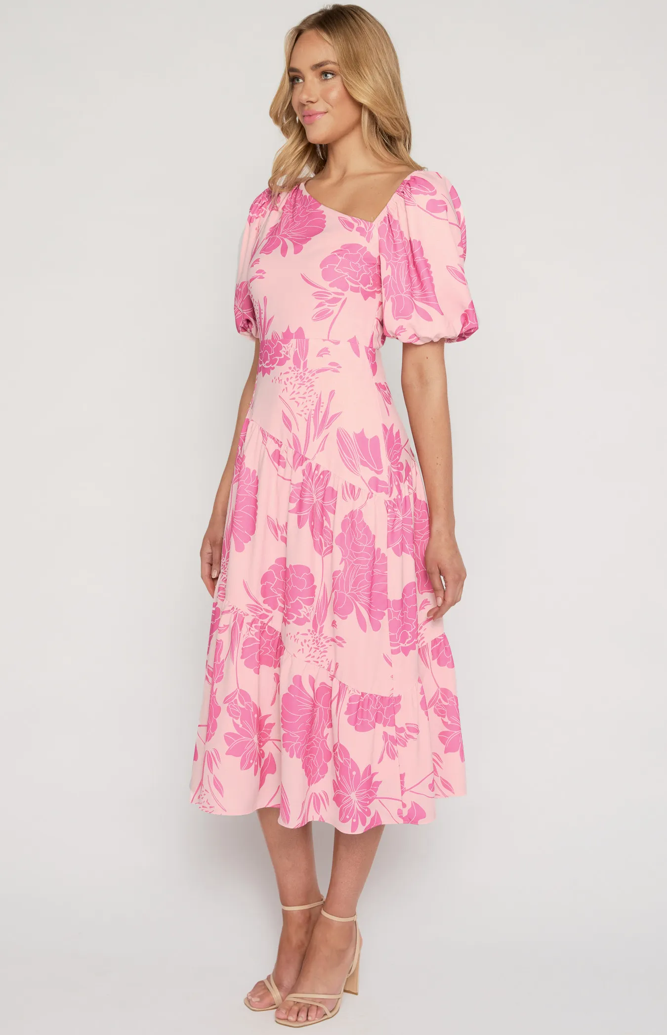 Asymmetrical Neckline Floral Midi Dress SDR1445A