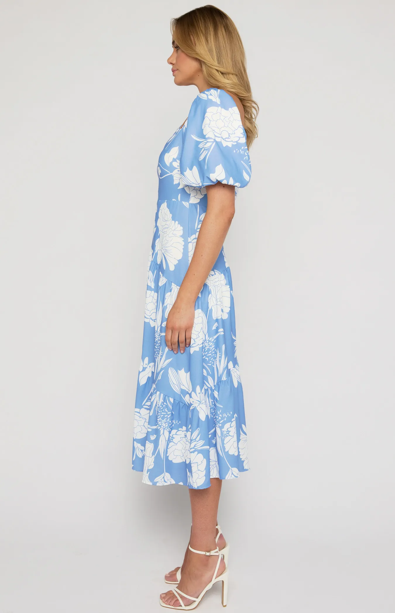 Asymmetrical Neckline Floral Midi Dress SDR1445A