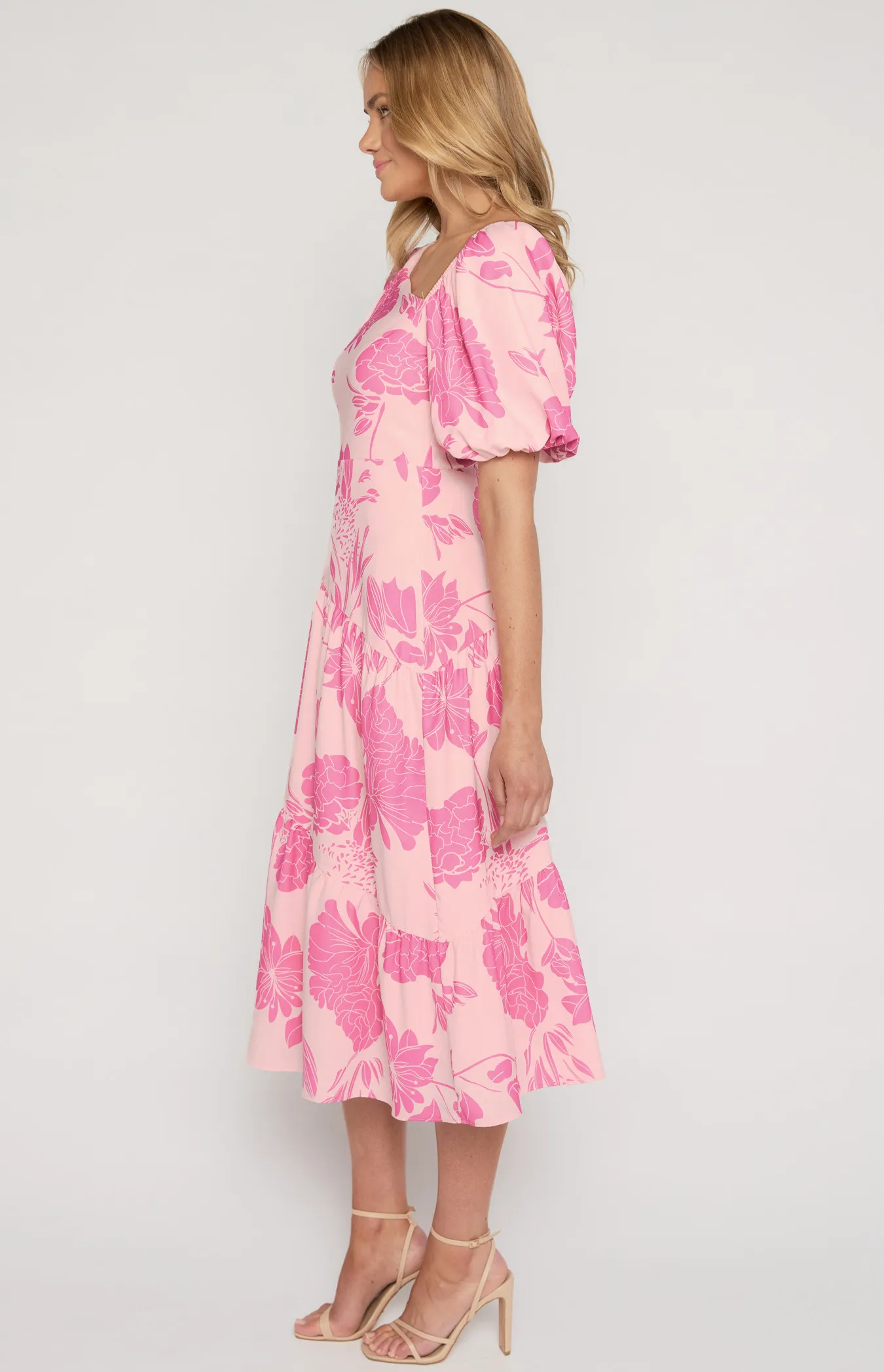 Asymmetrical Neckline Floral Midi Dress SDR1445A