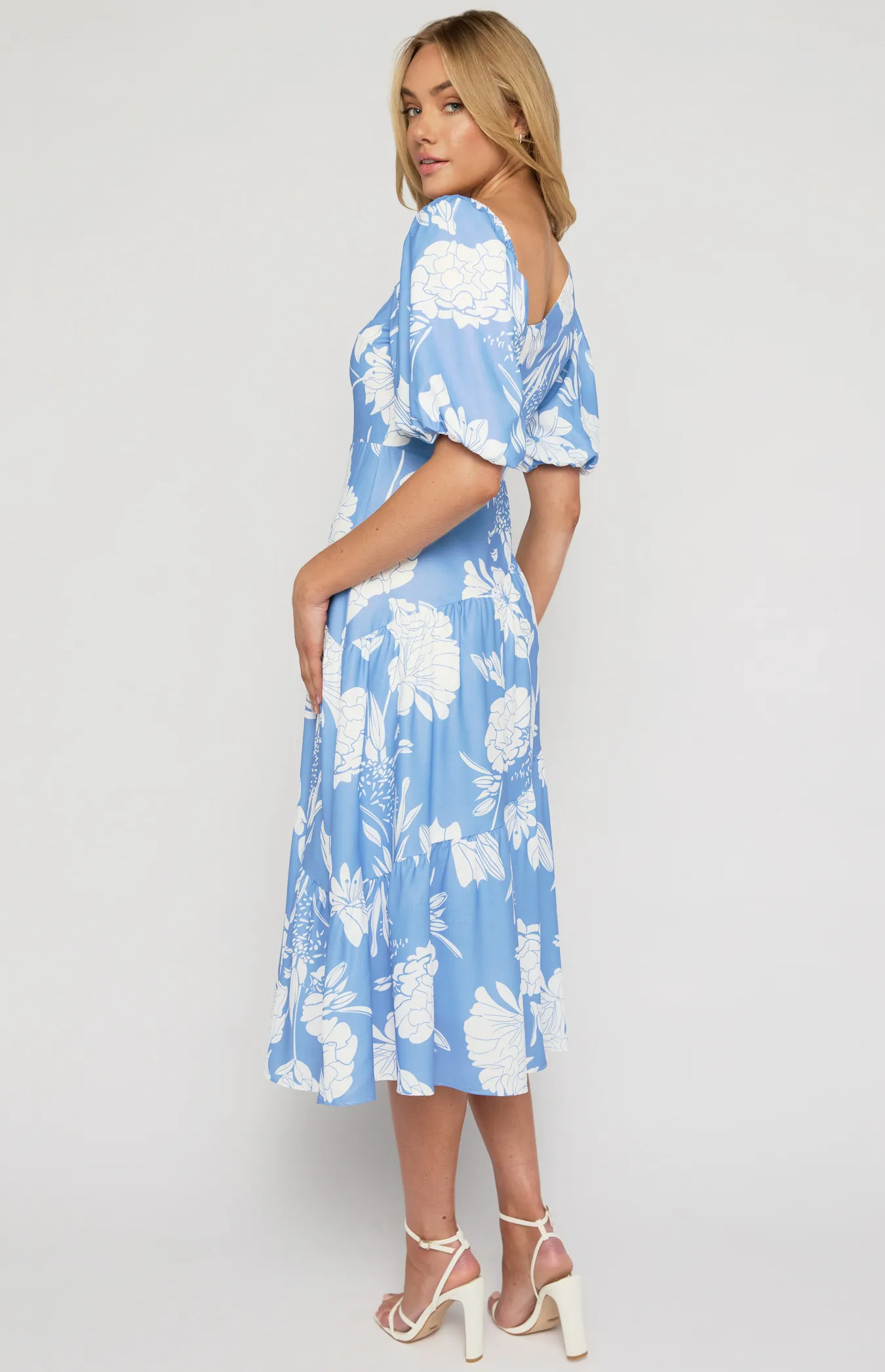 Asymmetrical Neckline Floral Midi Dress SDR1445A