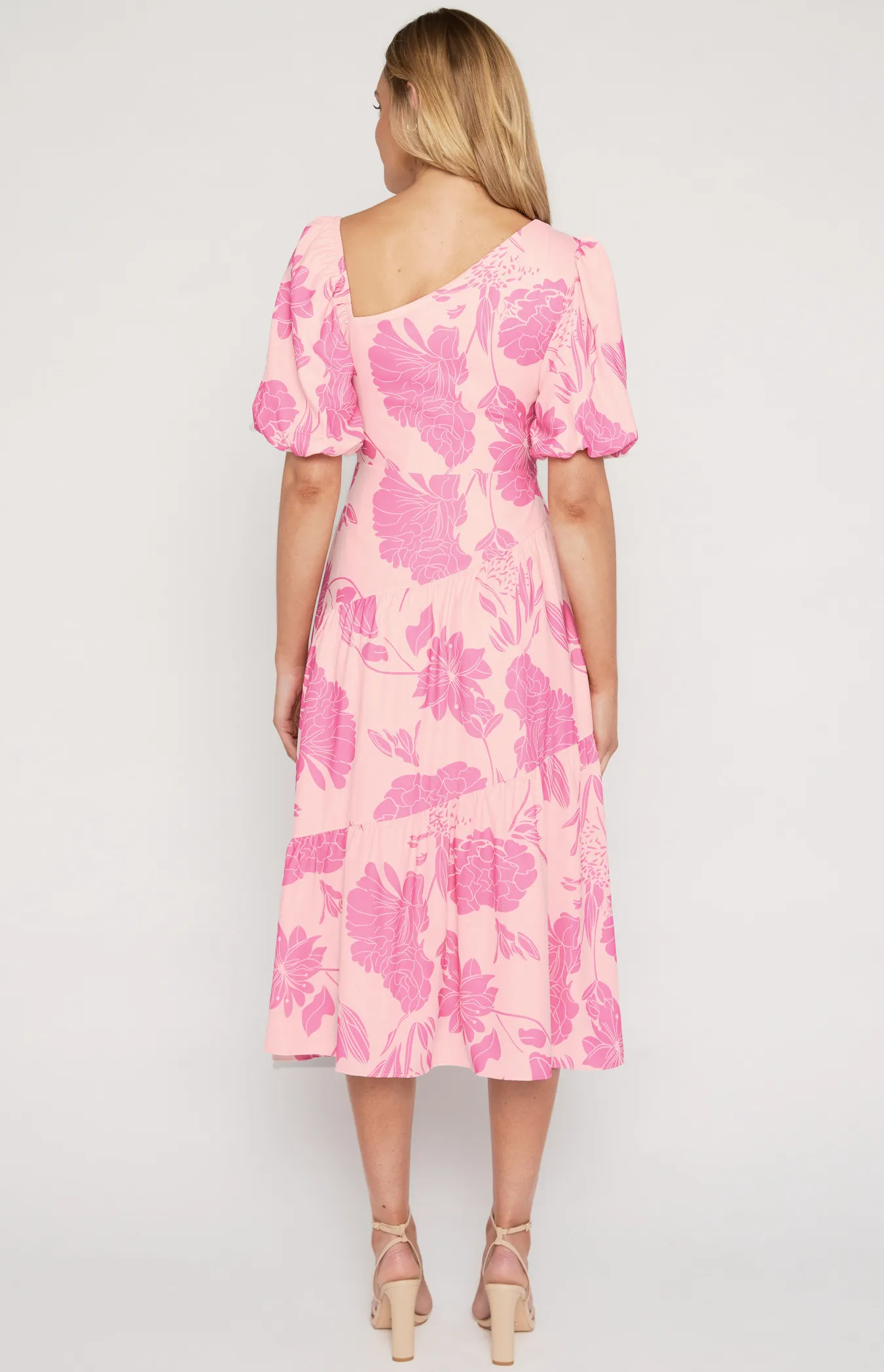 Asymmetrical Neckline Floral Midi Dress SDR1445A