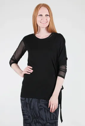 Asymmetrical Tie-Detail Black Sweater