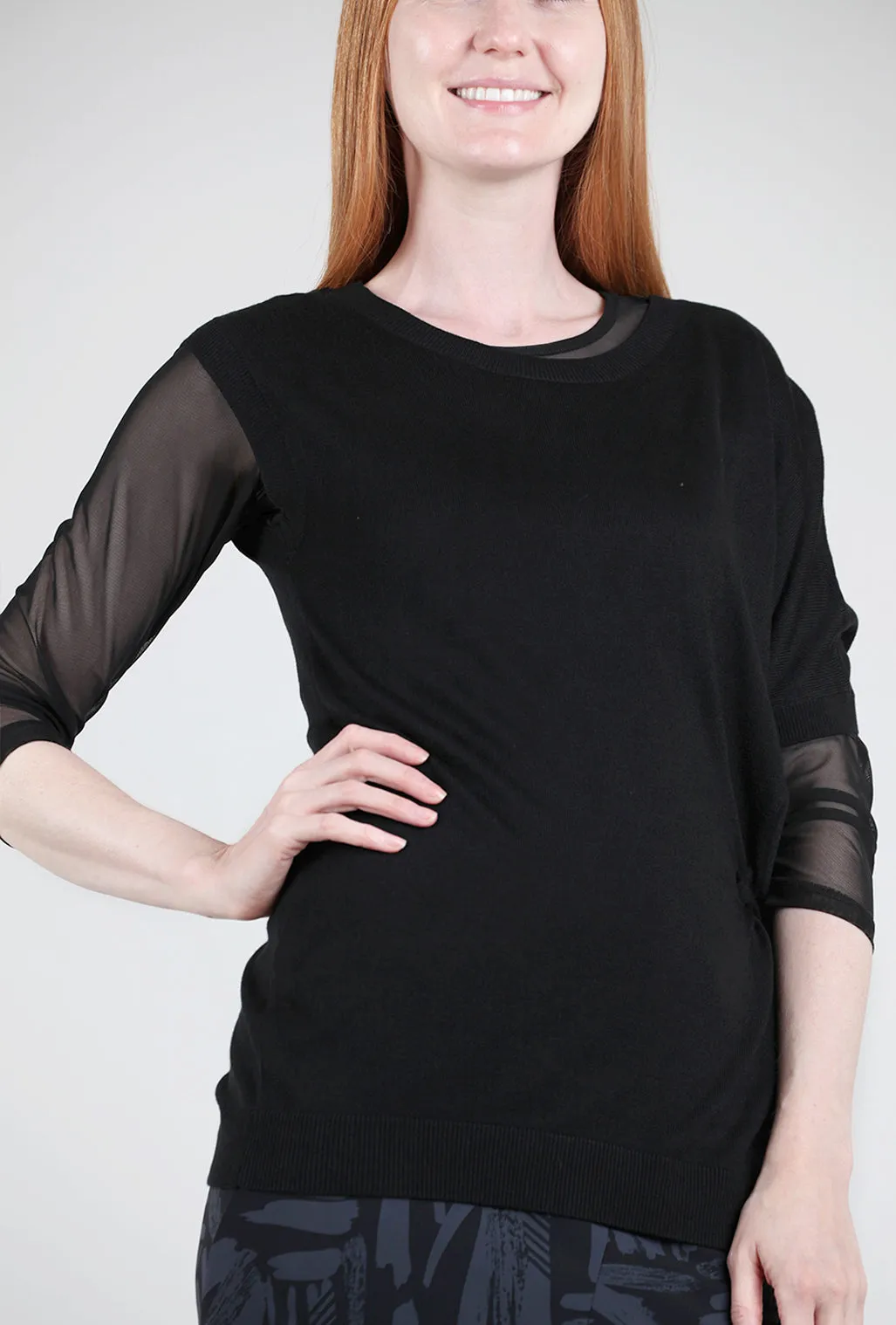 Asymmetrical Tie-Detail Black Sweater