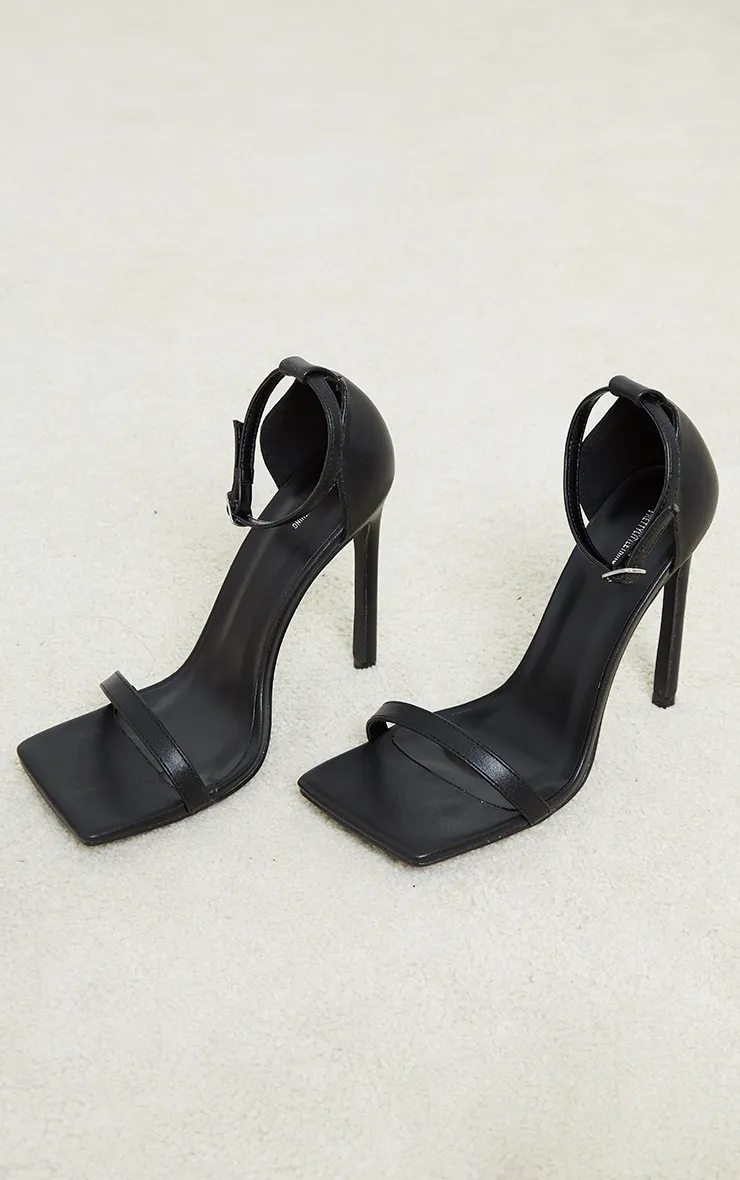 Black Squared Toe Heeled Sandals Barely There