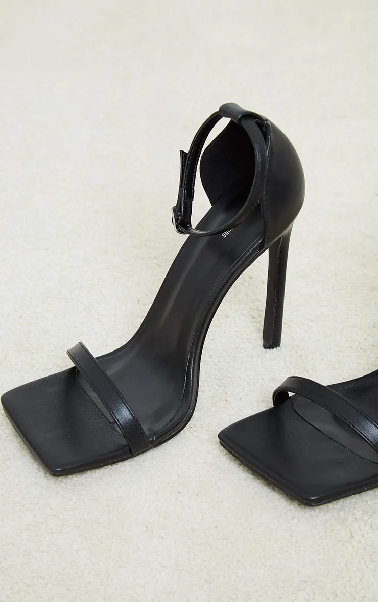 Black Squared Toe Heeled Sandals Barely There