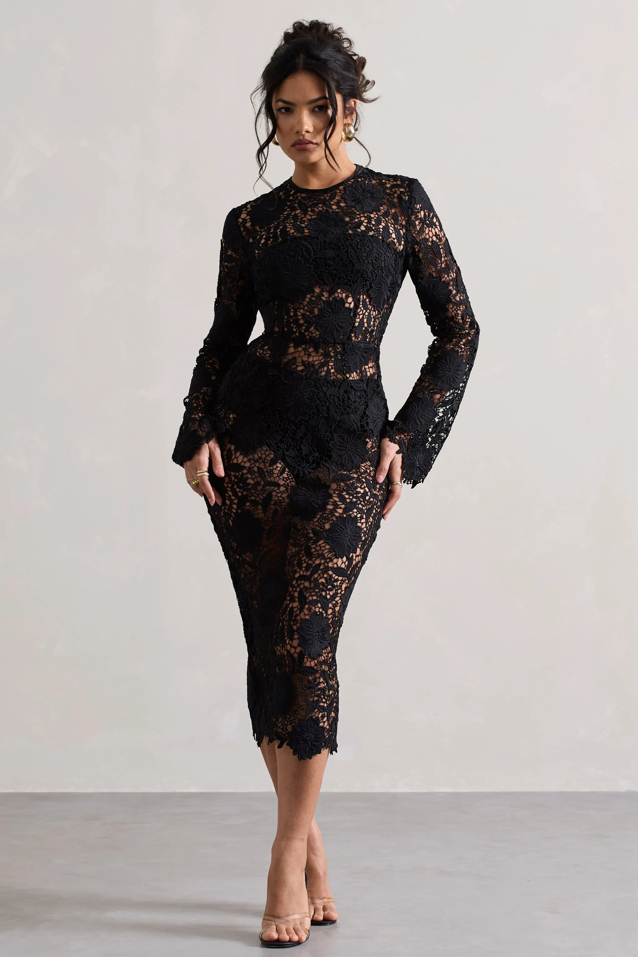 Black Lace Scandal Midi Dress.