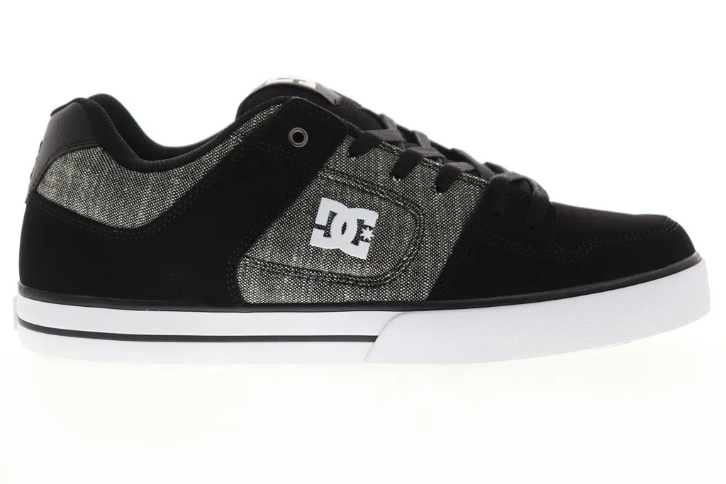 Black Nubuck Leather Low Top Lace Up Skate Sneakers Shoes for Men - DC Pure SE 301024