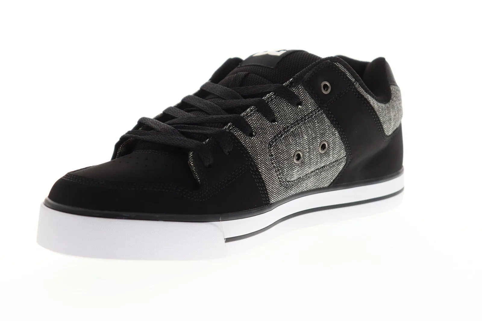 Black Nubuck Leather Low Top Lace Up Skate Sneakers Shoes for Men - DC Pure SE 301024