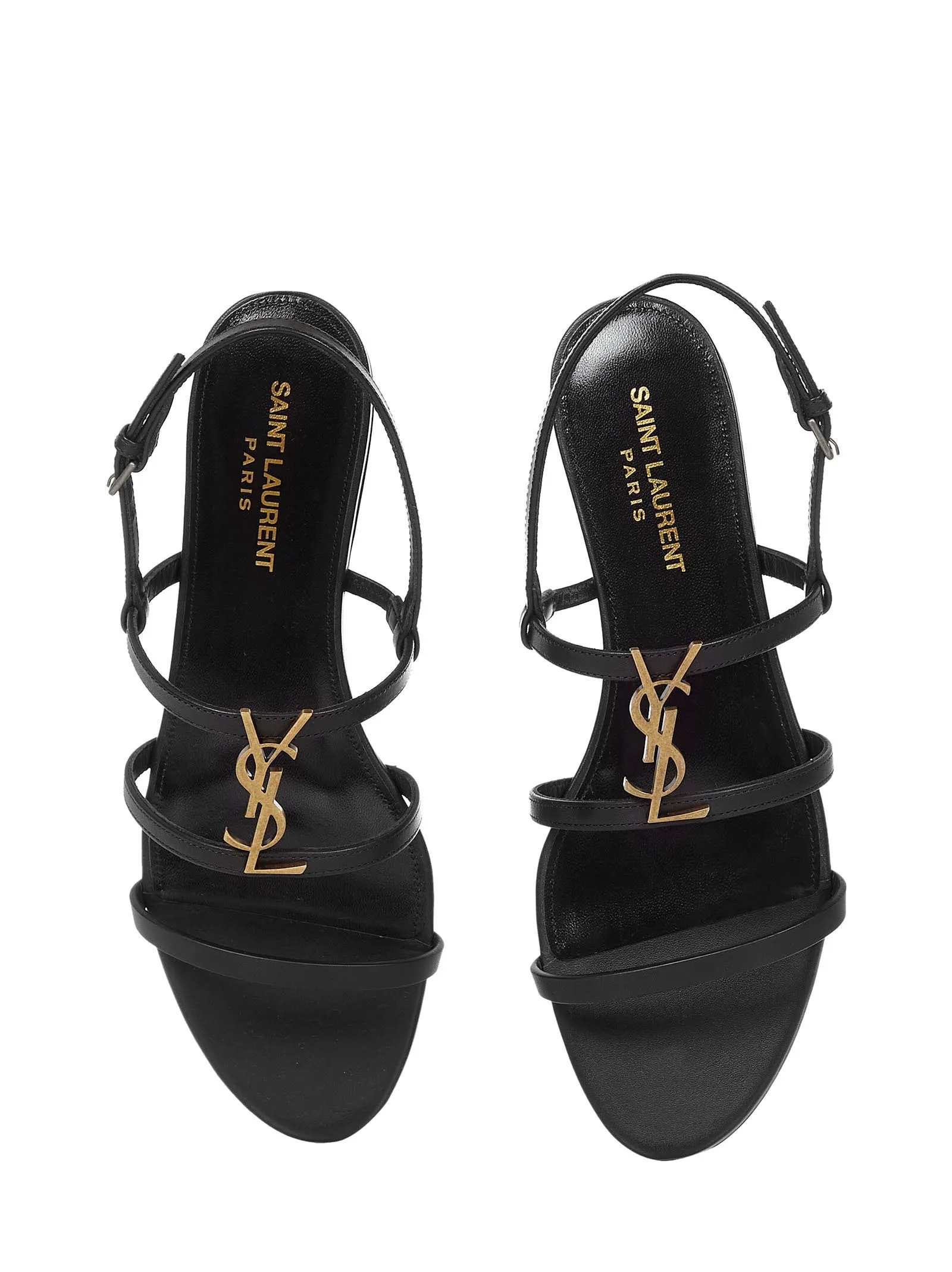 Black Smooth Leather Cassandra Flat Sandals with Gold-Tone Monogram