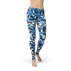 Blue camouflage leggings by Avery