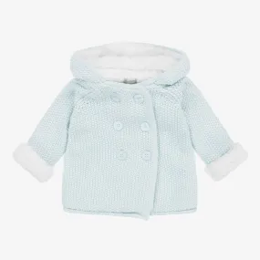 Blue Cotton Hooded Knitted Pram Coat