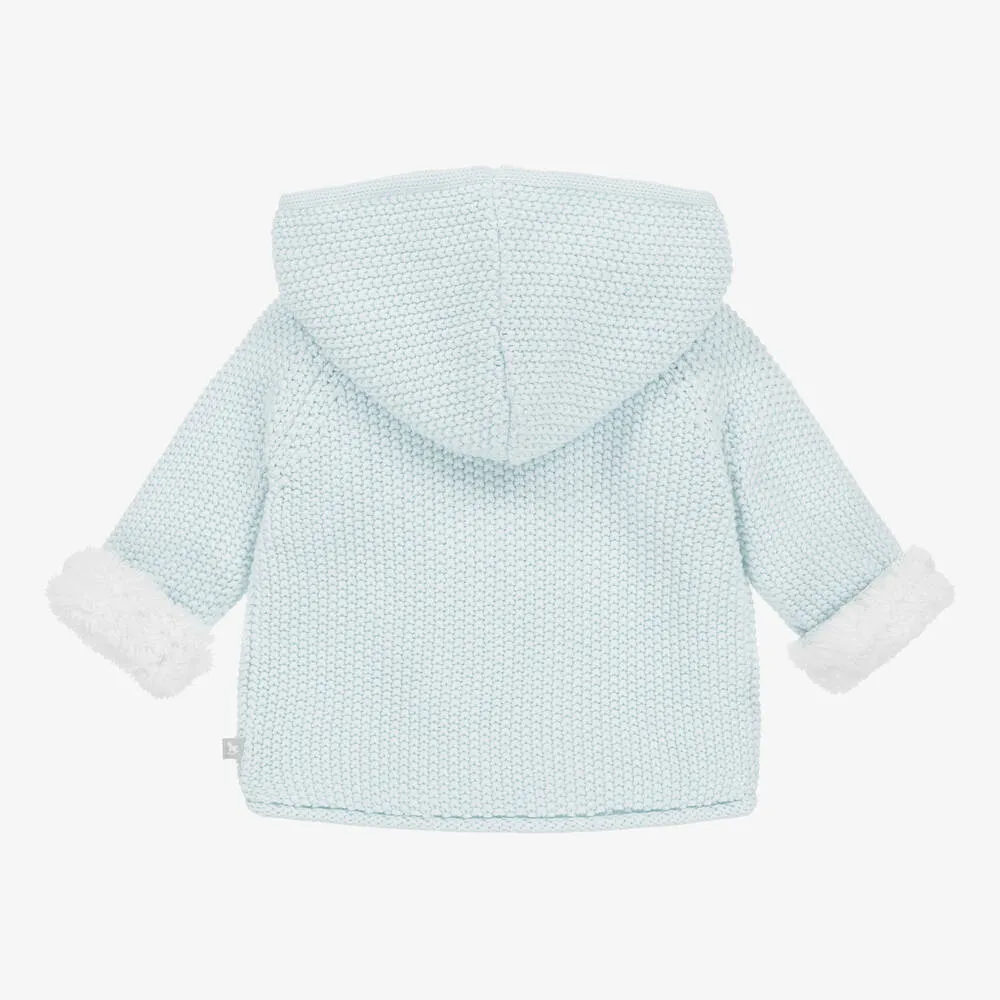 Blue Cotton Hooded Knitted Pram Coat