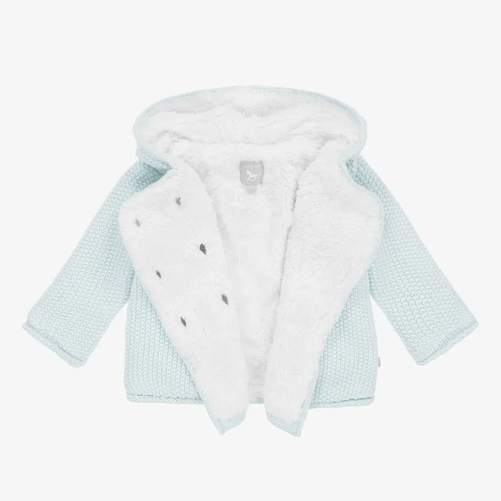 Blue Cotton Hooded Knitted Pram Coat