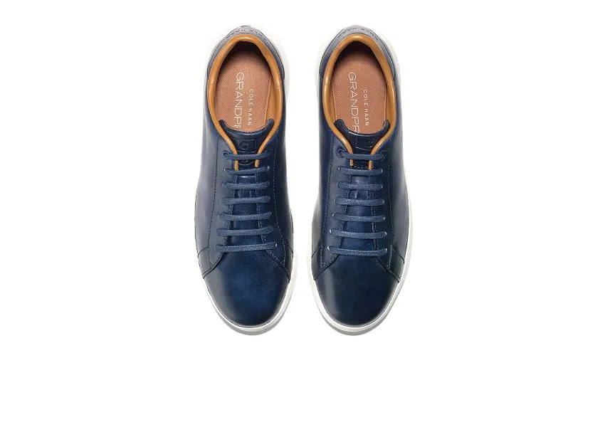 Blue Leather Lace-Up Tennis Sneaker