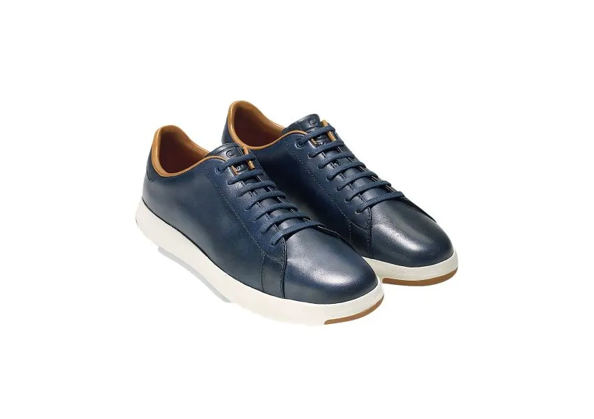 Blue Leather Lace-Up Tennis Sneaker