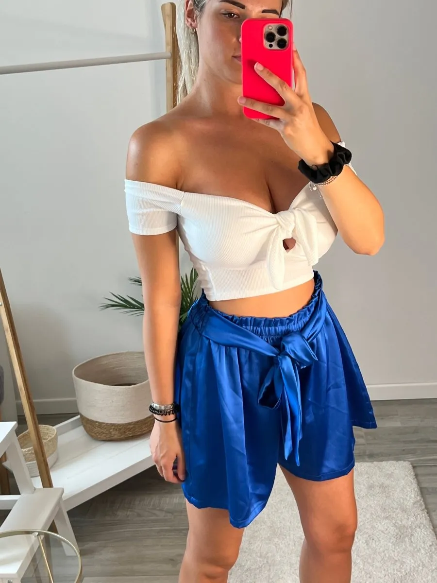 Blue satin effect shorts