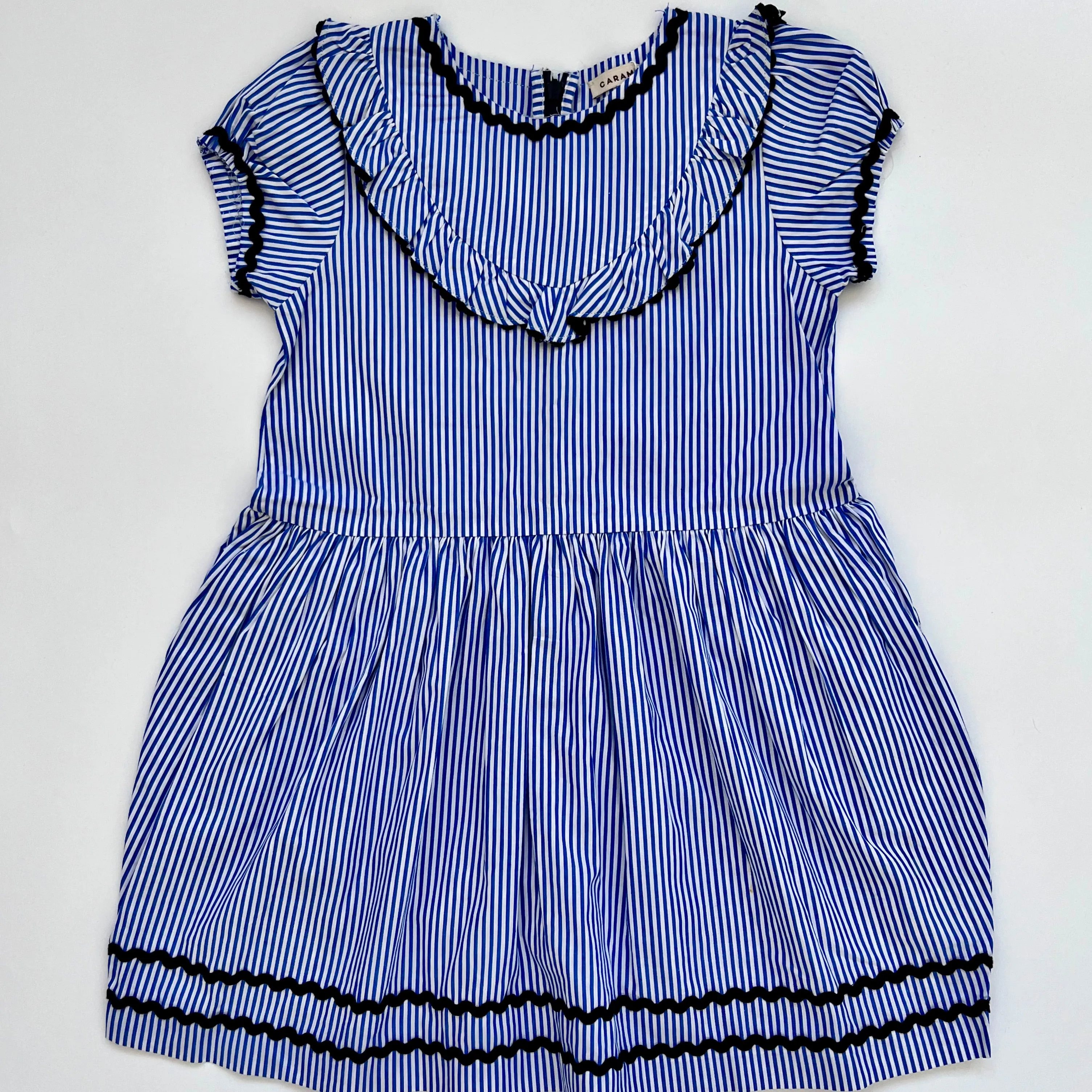 Blue White Stripe Cotton Dress, Caramel Girls 8 Years