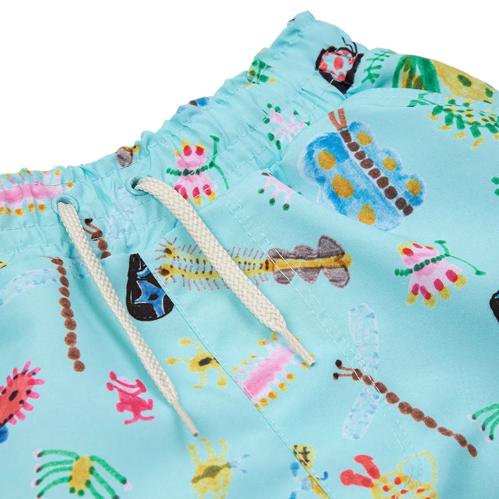 Child Funny Insects All Over Swim Shorts Aqua Blue by Bobo Choses