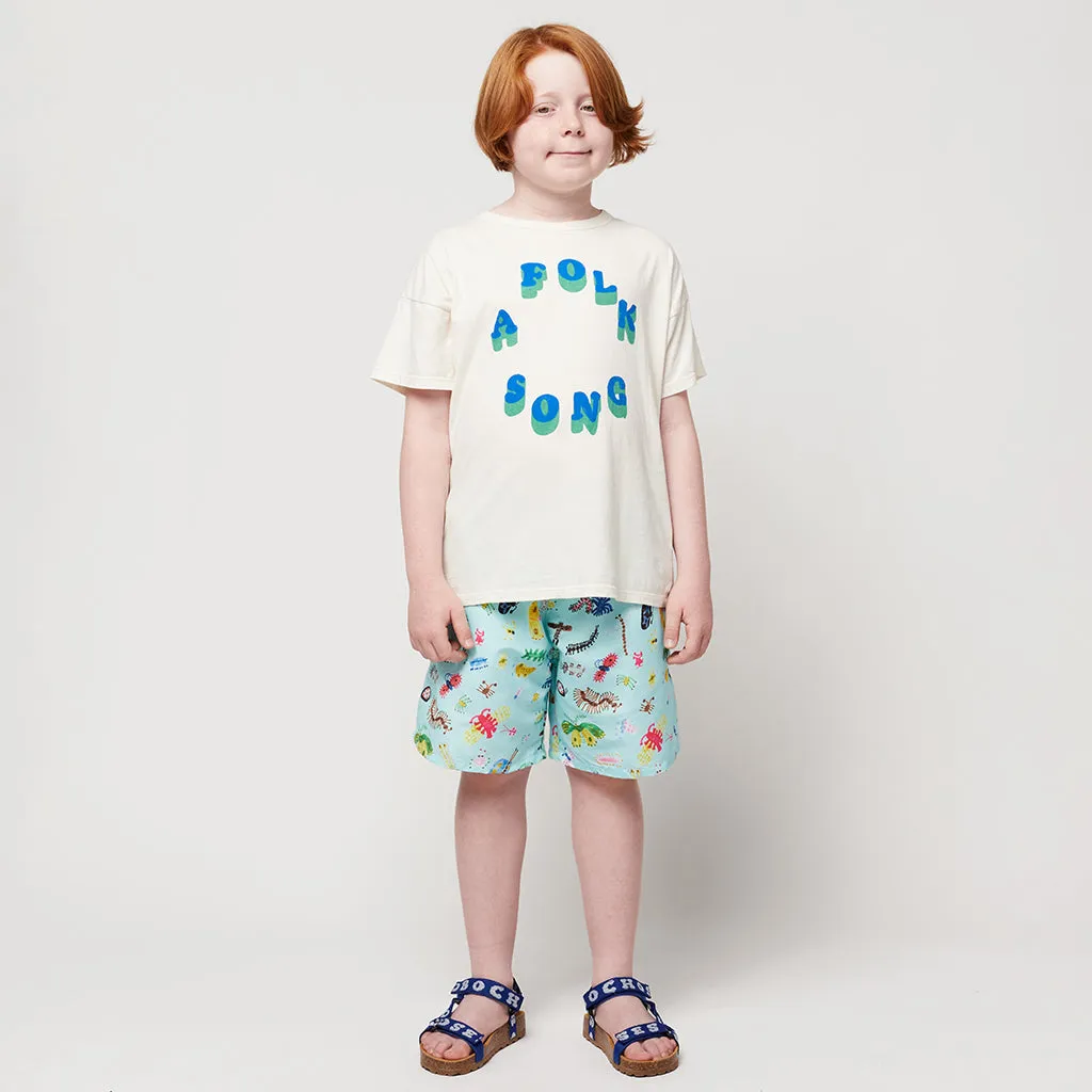 Child Funny Insects All Over Swim Shorts Aqua Blue by Bobo Choses