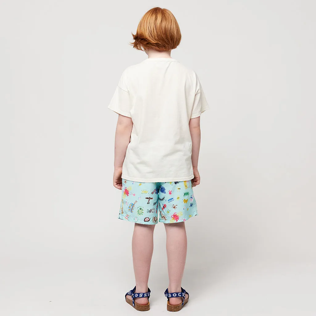 Child Funny Insects All Over Swim Shorts Aqua Blue by Bobo Choses