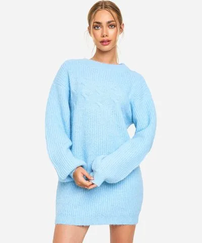 Kntted Crew Neck Mini Dress at boohoo