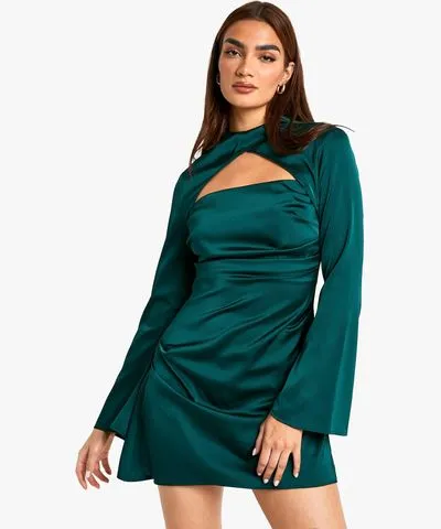 Satin Ruched Mini Dress for Women by boohoo