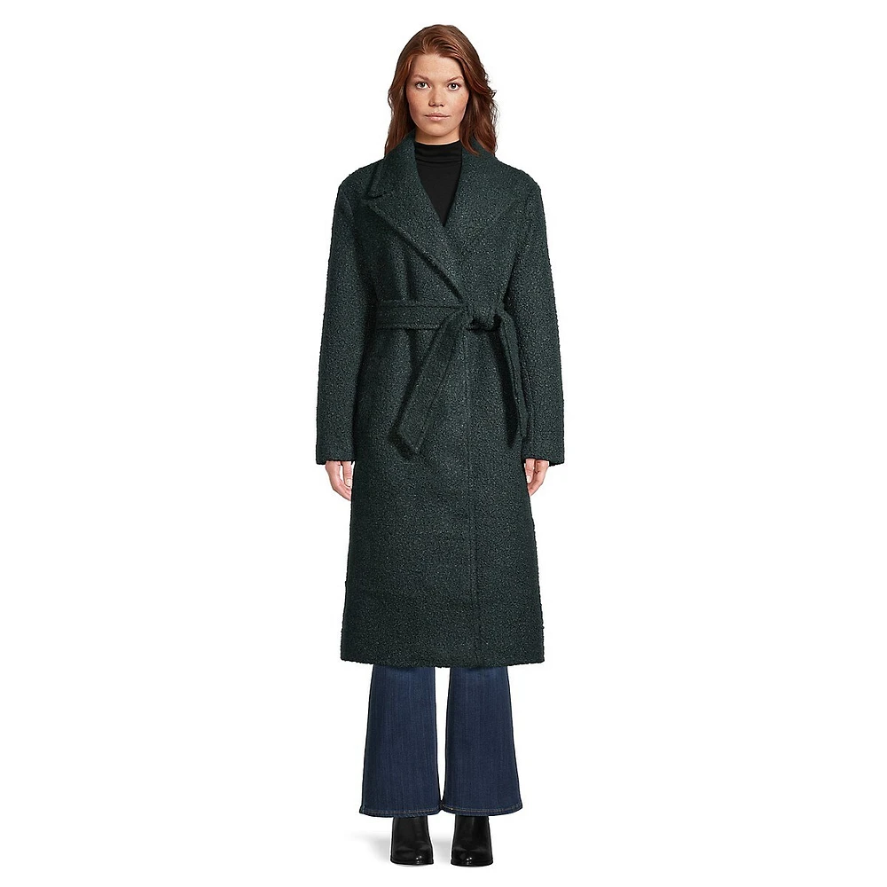 Bouclé Notch-Collar Wrap Coat