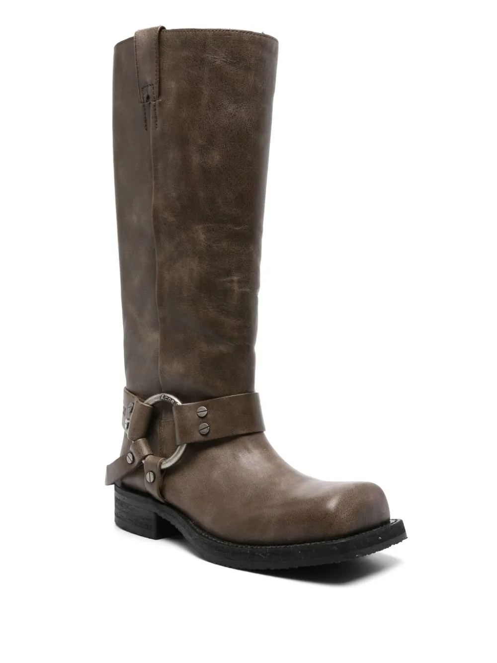 Distressed Effect Calf Leather Boots