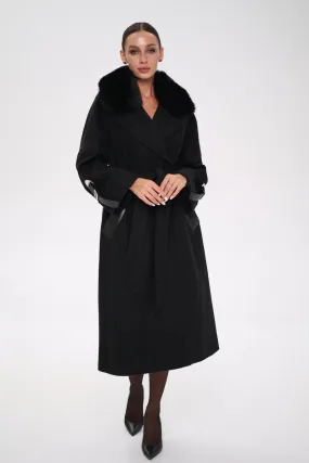 Cashmere Wool Coat with Genuine Polar Fox Leather Trim in Vienna Style