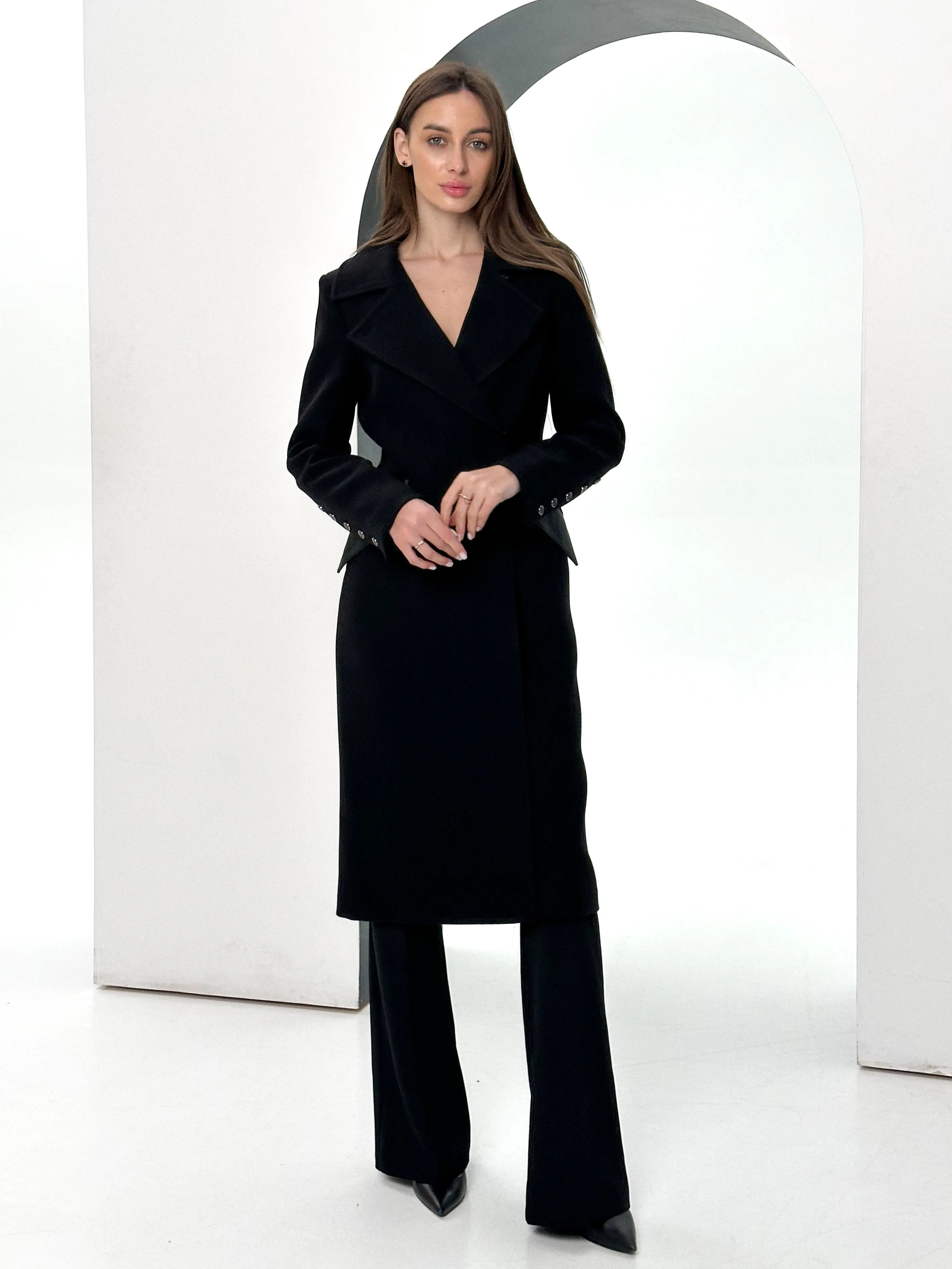 Cashmere Wool Coat with Genuine Polar Fox Leather Trim, Named Kendra